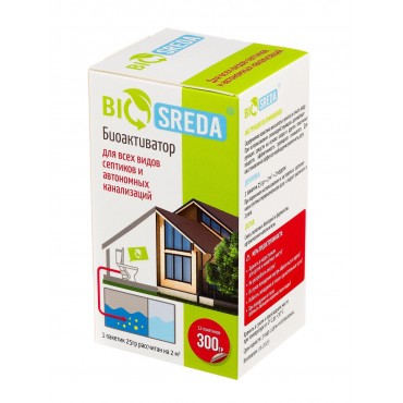Для септиков и автономных канализаций биоактиватор "BIOSREDA", 300 гр 12 пакетиков